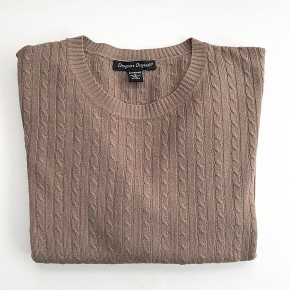 Designers Original Luxelon Soft Acrylic Crew Neck Cable Knit Ladies Sweater XL L - Picture 1 of 12
